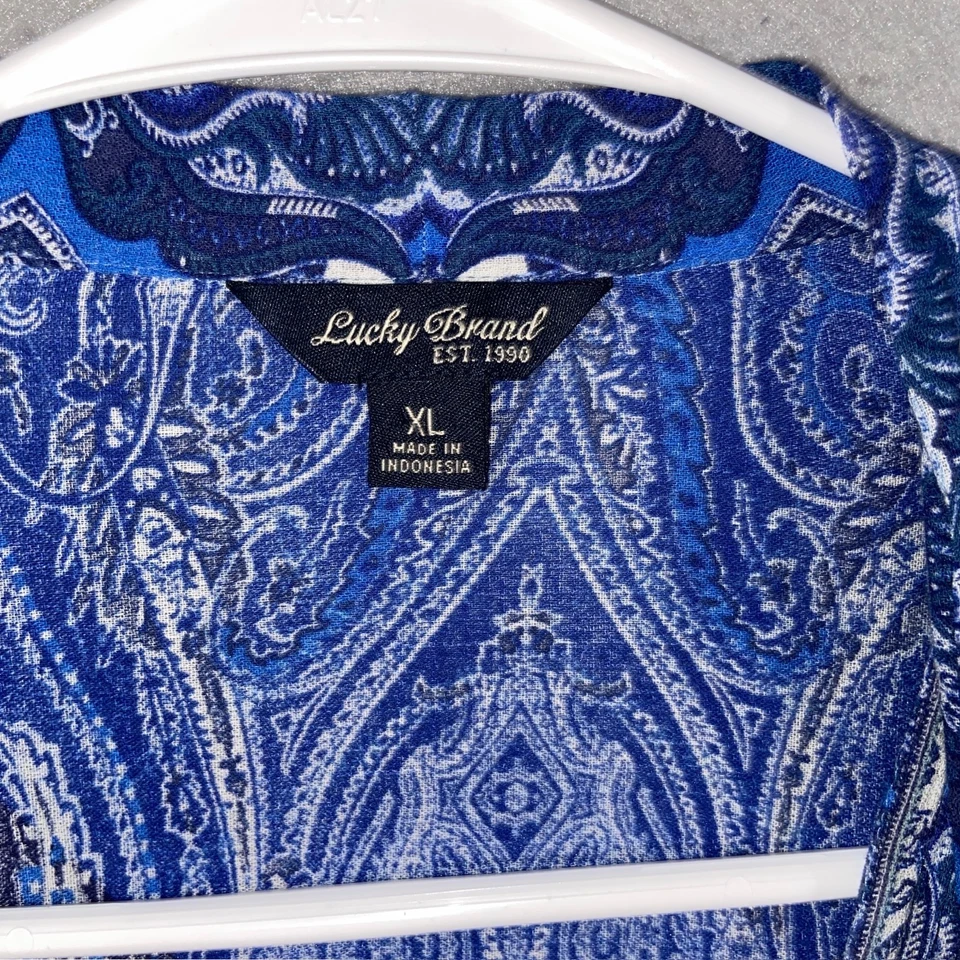 Blusa para mujer Lucky Brand XL azul cachemira boho campesina manga larga rayón Foto 3 de 4