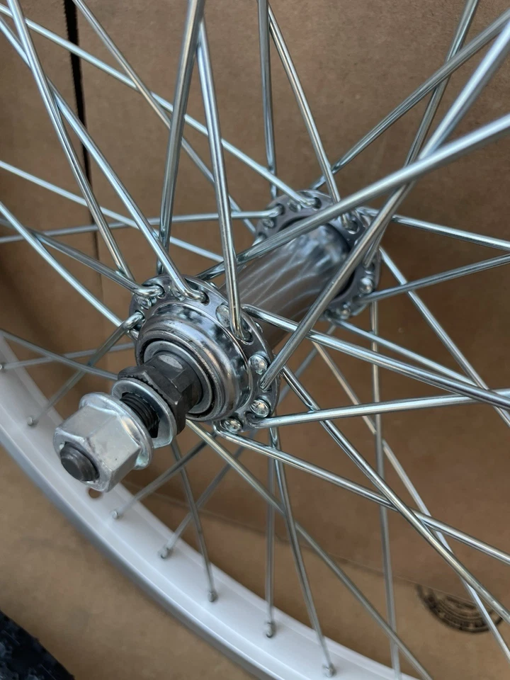 20" BMX Bike Alloy Wheel Set Front Rear Silver White Wall Tires Bundle 20x2.125 - Image 3 of 4