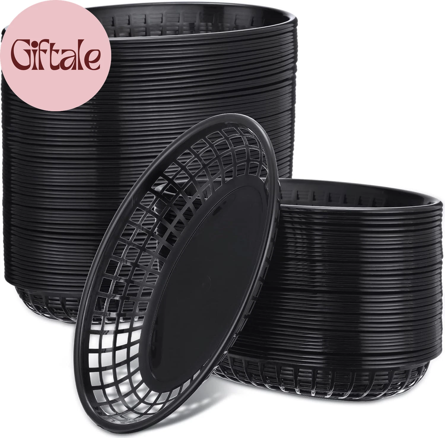 100 Pcs Fast Food Baskets 8.9 X 5.5 Inch Plastic Baskets for Food Black Chip Tra