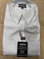 KIRKLAND MEN'S TRADITIONAL FIT TEXTURED DRESS SHIRT PALE BLUE, 17 36/37 NWT