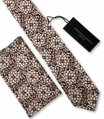 Conjunto De Corbata Y Pañuelo De Hombre Floral Marrón A Juego Frederick Thomas