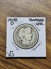 1908 D Barber Silver Quarter VG Very Good Nice U.S. 25c Coin (Raw11219)