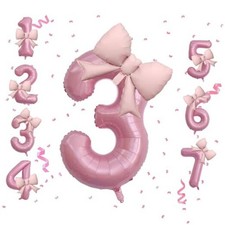 40 Inch Pink Number Balloons 21 Inch Pink Bow Balloons Pink 3 Balloon Number3