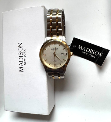 Madison New York - Armbanduhr Herren mit Datum Quartz -Batterie neu - Werk läuft