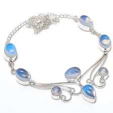 Milky Opalite Handmade Gemstone 925 Sterling Silver Jewelry Necklace Size- 18