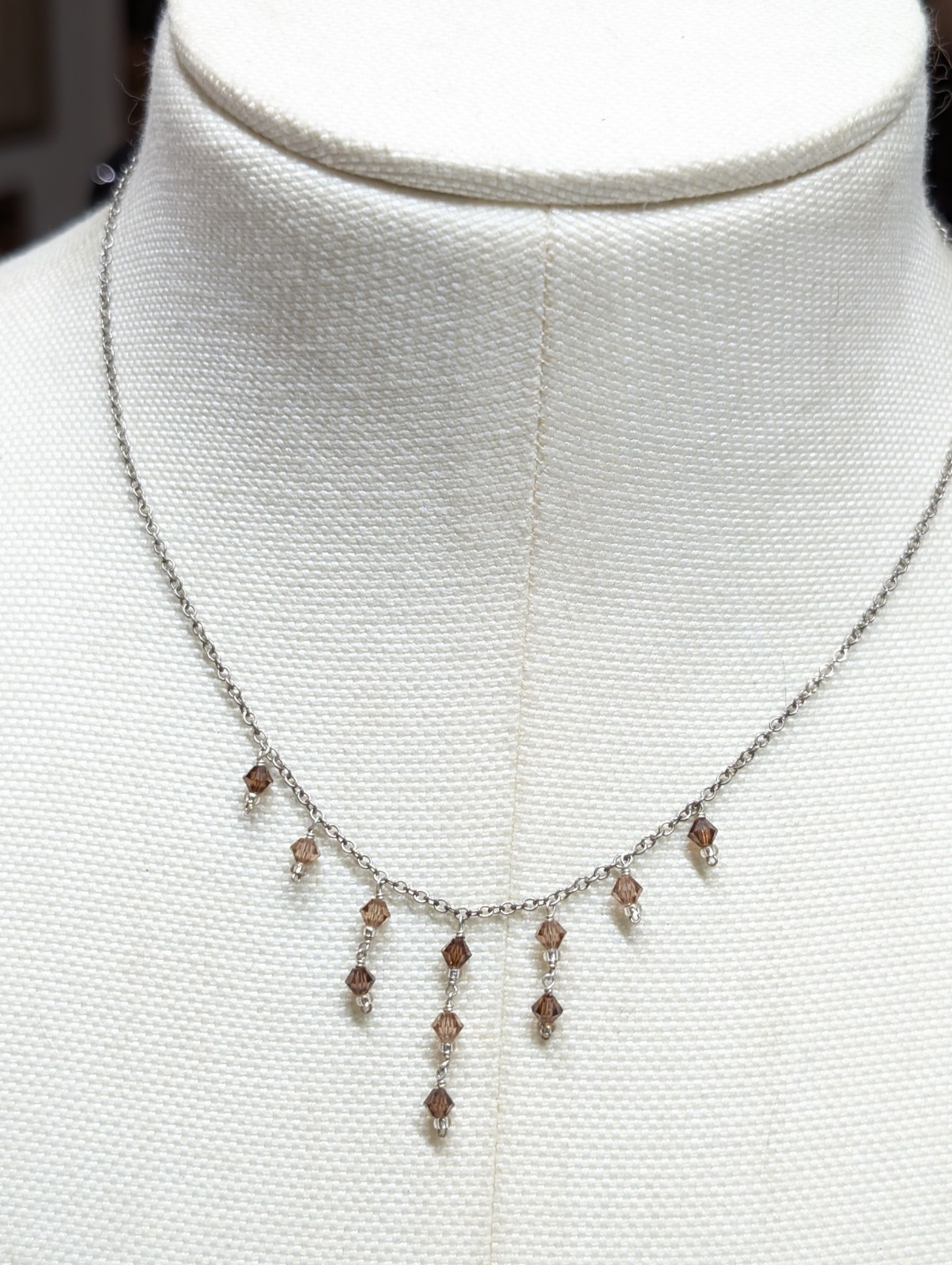 Delicate 16” Amber Tiny Crystals Dangle Necklace … - image 8