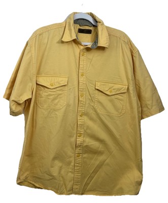 Faded Glory Herren Vintage Baumwollhemd Large Gelb Kurzarm