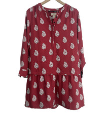 LOFT Petite Drop-waist Floral Block-print Split Neck Ruffle-hem Shift Dress