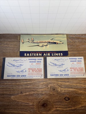 Vintage Eastern Airlines Passenger Ticket Boarding Pass Folder Jacket NY To MIA