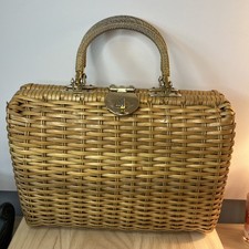 1960s Wicker Handbag Made in Hong Kong Structured Basket Purse Retro Summer Bag