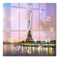 Glas-Wanduhr Glasuhr Aus GehäRtetem Glas Eiffelturm Paris WeißE Zeiger 30X30 Cm