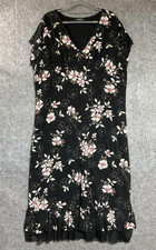 Vintage Karen Kane Dress Womens XXL Black Floral Maxi V Neck Ruffle Hem Made USA