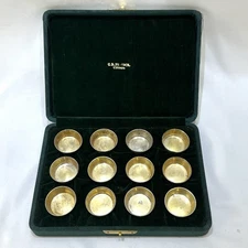 Antique Gorham Sterling Open Salt Cellars Set of 12 in Padded Fabric Case