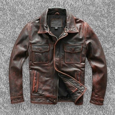 Men s Motorcycle Biker Vintage Cafe Racer Distressed Brown Real Leather Jacket
