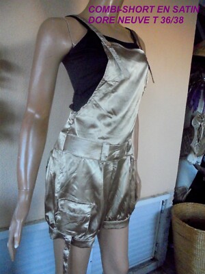 SATIN KOMBI-SHORTS GOLD 35% SEIDE + TOP SCHWARZ GR. 36/38 /40 NEU