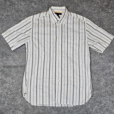 Tommy Hilfiger Shirt Men's L White Gray Striped S/S Button 80's Two Ply Cotton