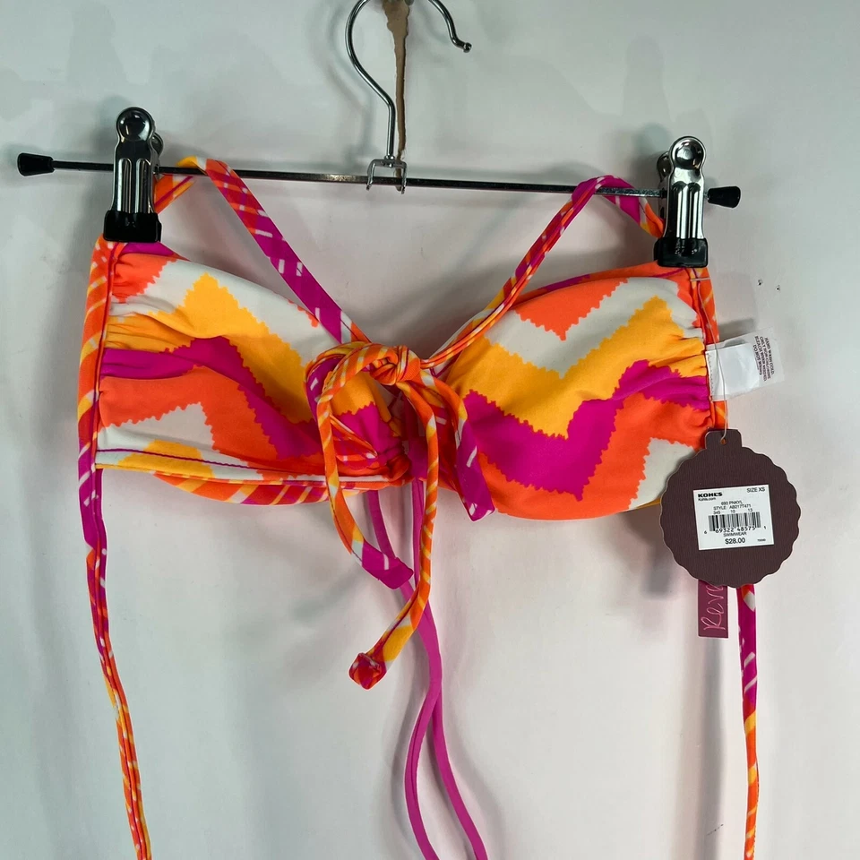 Nuevo Top de bikini SO para mujer Twist Front reversible rosa naranja talla XS Foto 4 de 4