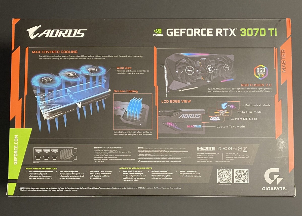 GIGABYTE AORUS GeForce RTX 3070 Ti MASTER 8GB GDDR6X GIGABYTE AORUS GeForce RTX 3070 Ti MASTER 8GB GDDR6X
