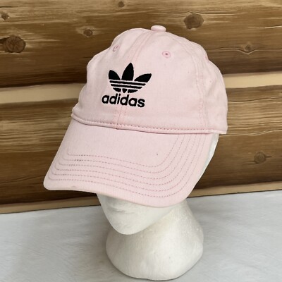 Adidas Hat Cap Strap Back Pink Trefoil Spell Out Logo Outdoor Casual Mens 