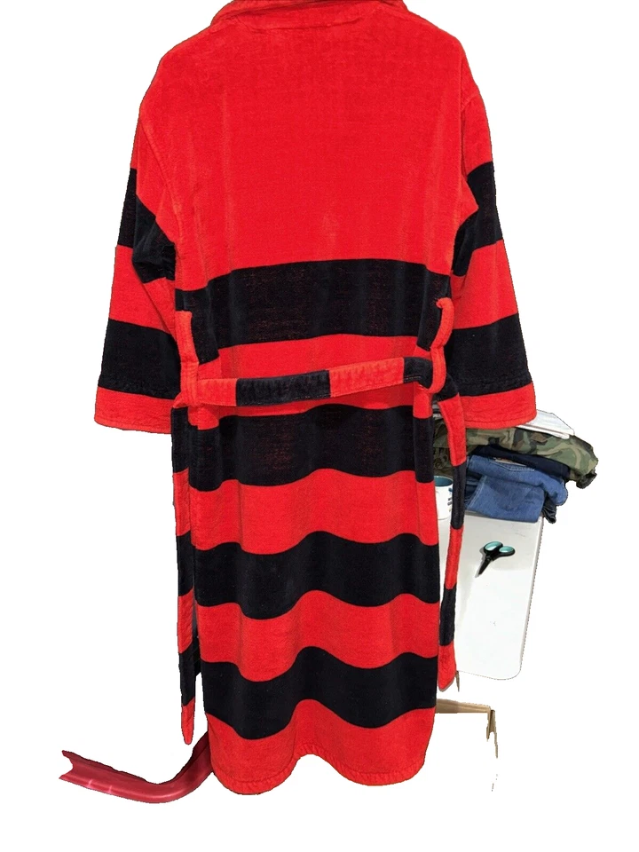 Roupão de banho LL BEAN vermelho listrado NÁUTICO ALGODÃO pequeno vintage anos 80 anos 90 - Imagem 4 de 4