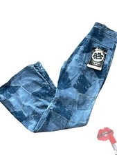 Vintage 70s Patchwork Pants Womens No Size PARK AVENUE WEAR Flare Blue Deadstock