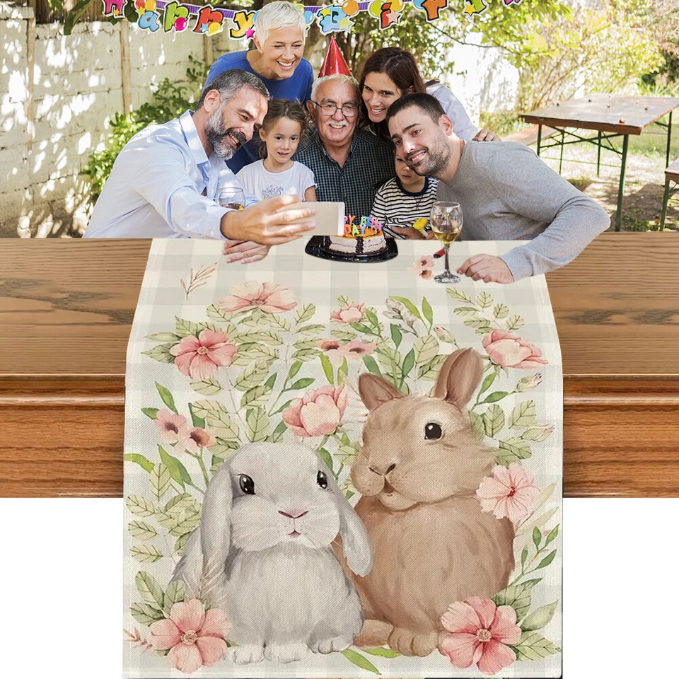 Easter Rabbit Rectangle Table Cloth Rabbit Flower Pattern Tableclothes ...