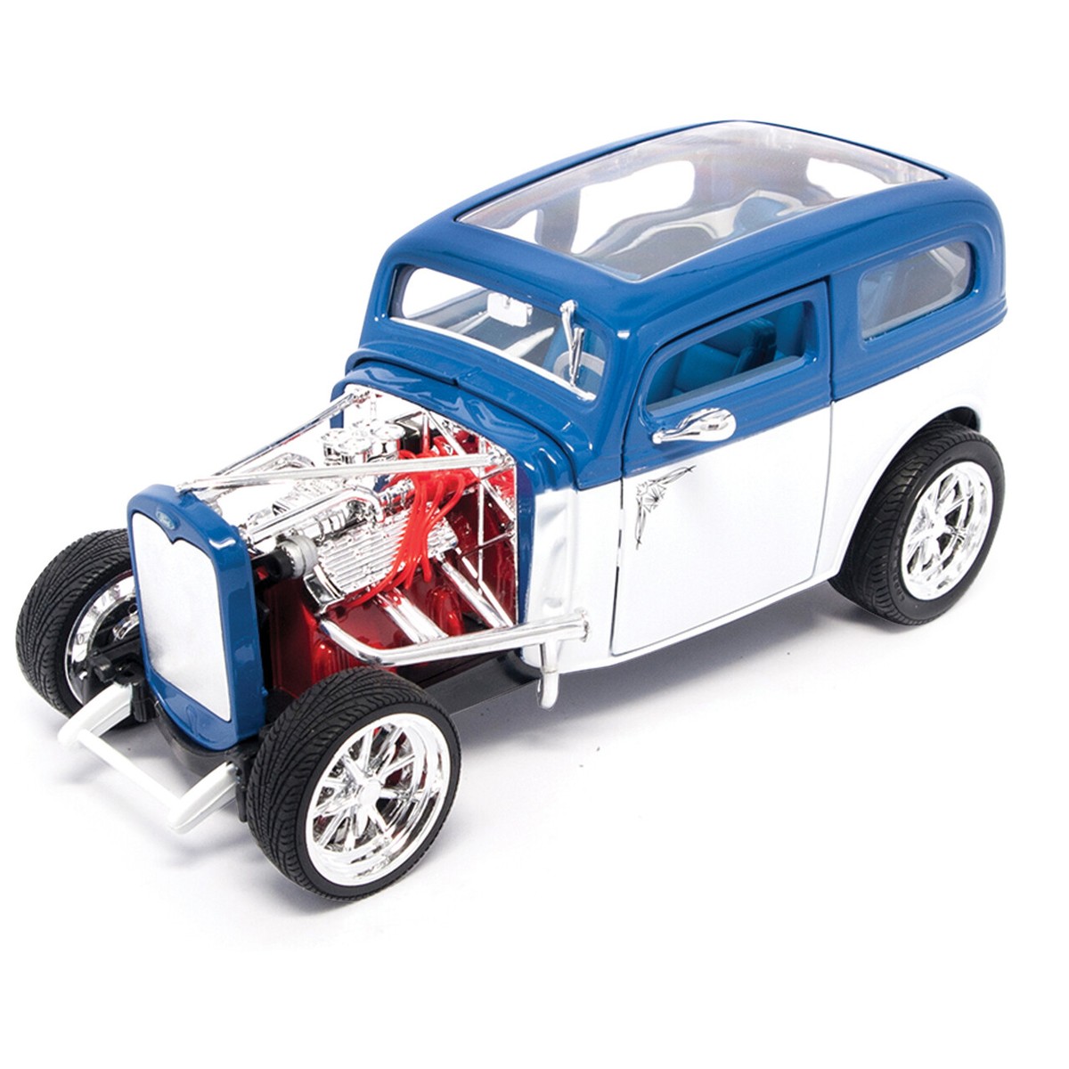 1931 FORD MODEL A CUSTOM WHITE/BLUE 1:18 MODEL CAR BY ROAD
