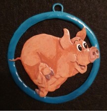 Malowana cynowa figurka "Chiński horoskop świnia" wisząca figurka