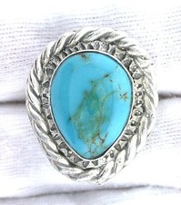 Vintage Handmade Casted Southwest Pure Sterling Silver Turquoise Cabochon Ring