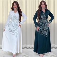 Muslim Women Long Maxi Dress Dubai Abaya Kaftan Dress Evening Turkey Party Gown