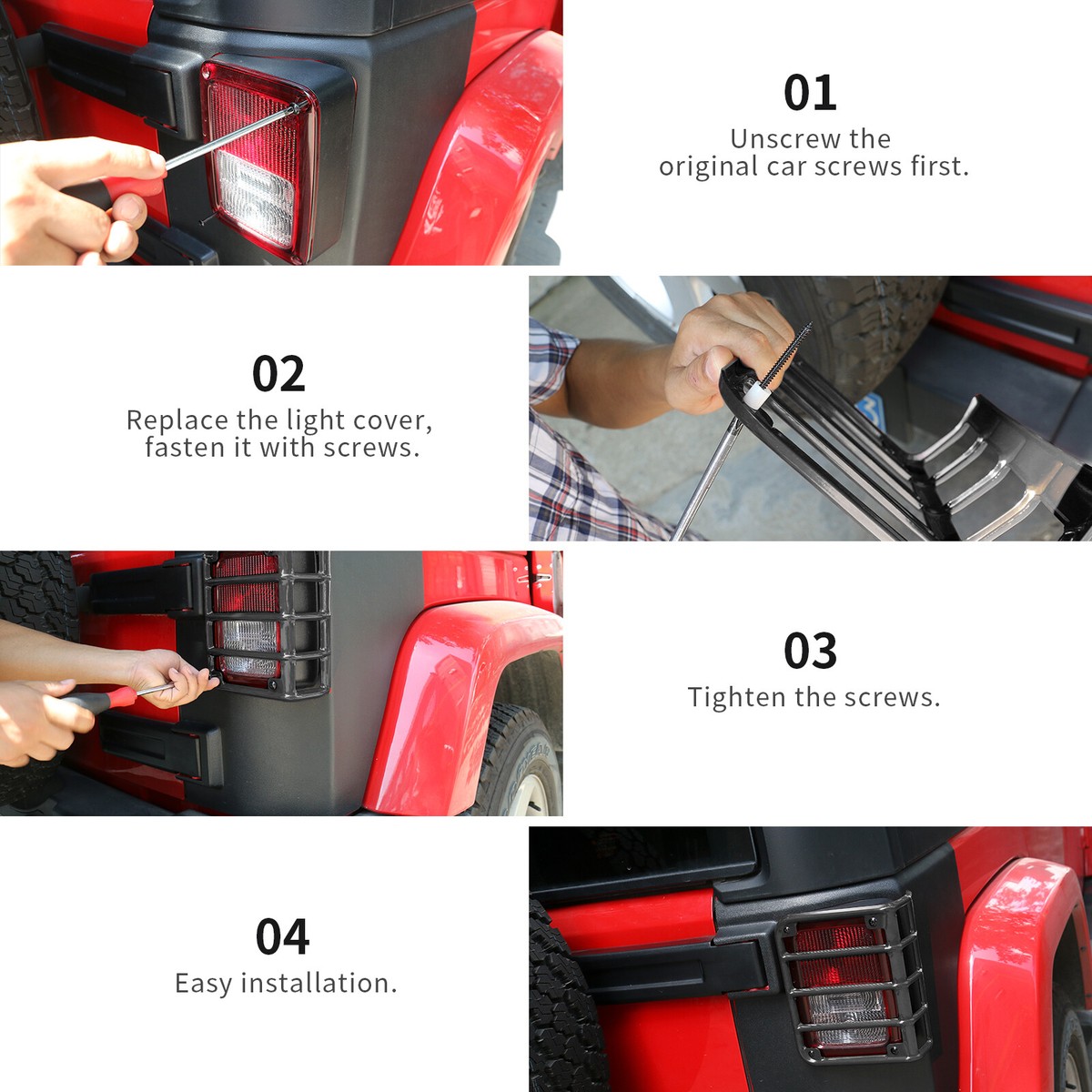 For 2007-2016 2017 Jeep Wrangler JK Black Steel Rear Tail Light Lamp Cover Trim