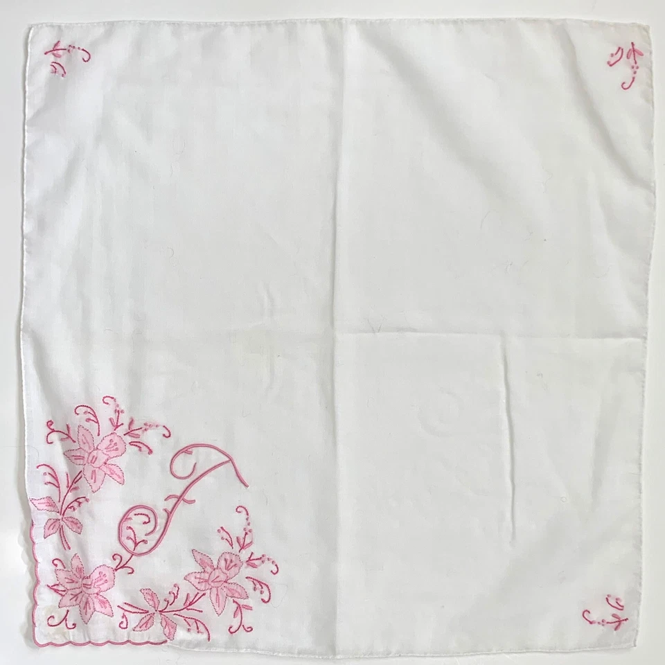 Embroidered Monogram Initial F Wedding Handkerchief Bride Bridesmaid Heirloom - Image 2 of 4