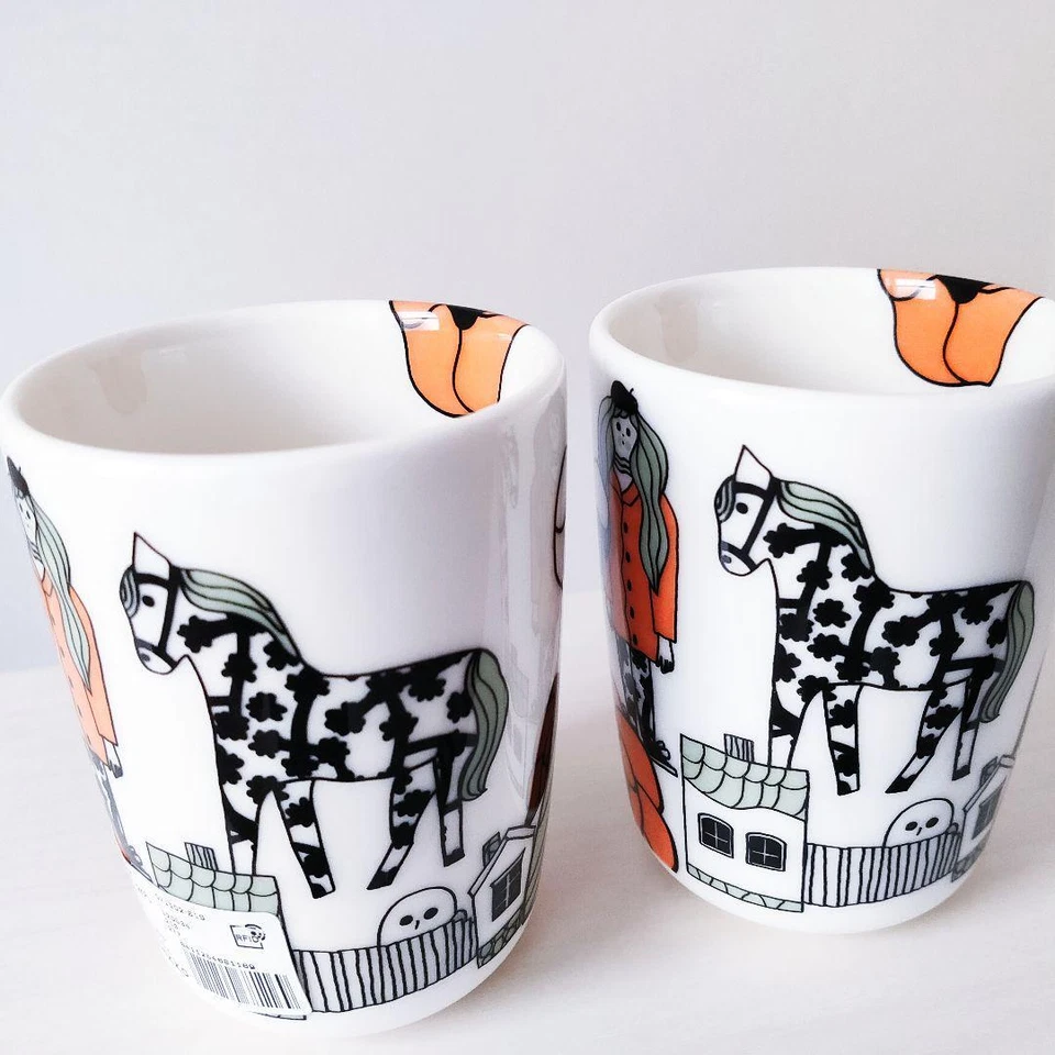 Juego de 2 tazas Marimekko Marikyla 180 ml vajilla blanca naranja de Japón Foto 3 de 4
