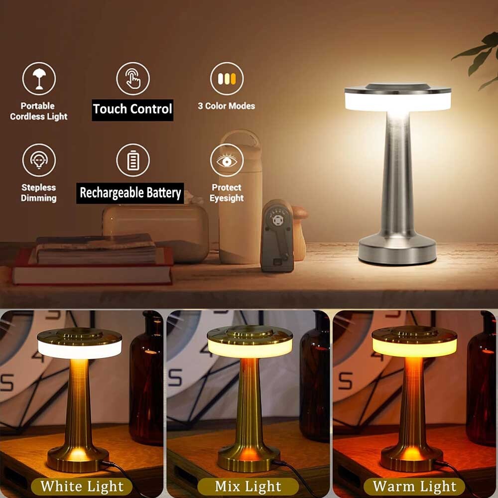Dimmable LED Table Lamp Touch Desk Lamps Bedside Bars Light Rechargeable 1800mAh