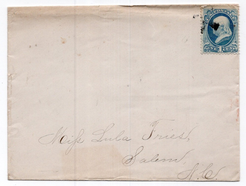 c1875 Salem NC ? 1c banknote unsealed envelope Printed Matter Fancy Cancel Cross