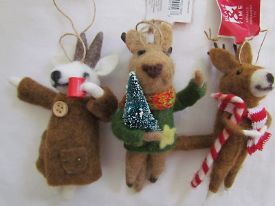 REINDEER DEER ornament Christmas Place & Time felted 3pc NEW  Animals RAM