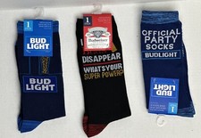 Bud Light Beer Men Novelty Fun Crew Socks Size 10-13 Qty 3 Pair