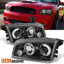 For 06-10 Dodge Charger Black Bezel Dual Halo LED Projector Headlights Lamp Pair