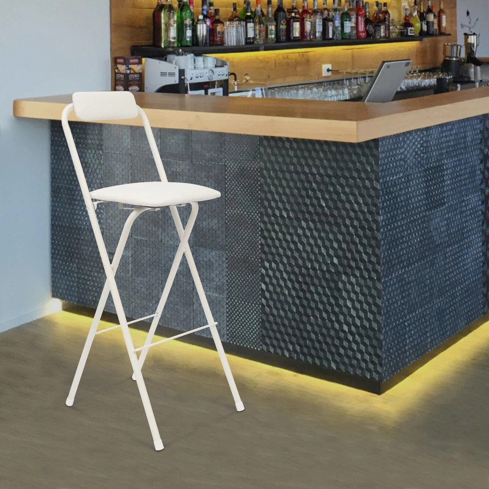 White Foldable Bar Chair, Tall Folding Chair, Folding Stool, Load Capacity 125kg - Image 2 of 4