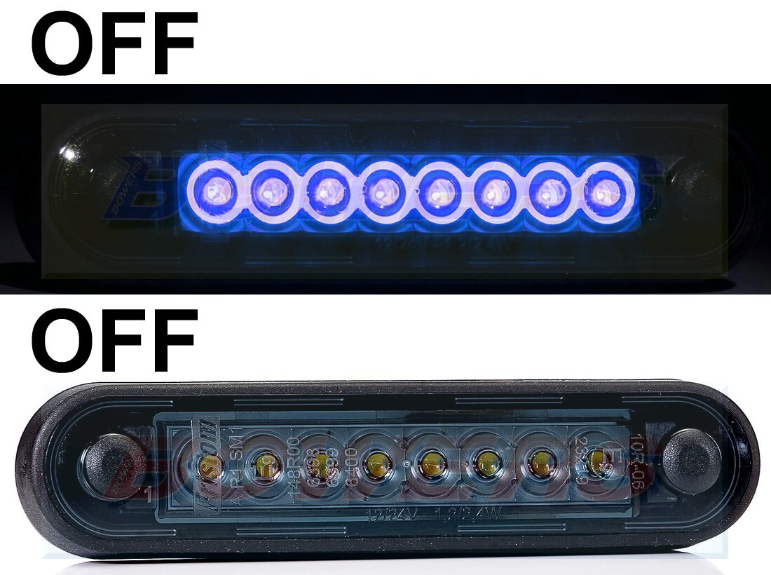 1x SMOKED LONG 8x LED EASY FIT FLUSH FIT BLUE SIDE MARKER LIGHT TRUCK VAN BAR