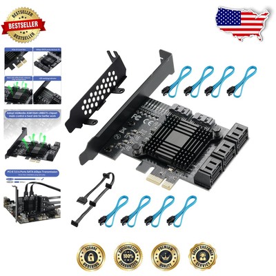 Versatile 8 SATA Port PCIe Card for Linux & Windows - Complete Kit Included