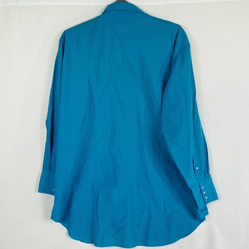 Shepler Western Wear Pearl Snap Shirt Men's 18.5x36 Tall Long Sleeve Blue Aqua - Picture 10 of 12