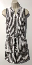 Kelly Renee Women's Button Front Sleeveless Romper Sz M Striped Linen Blend EUC