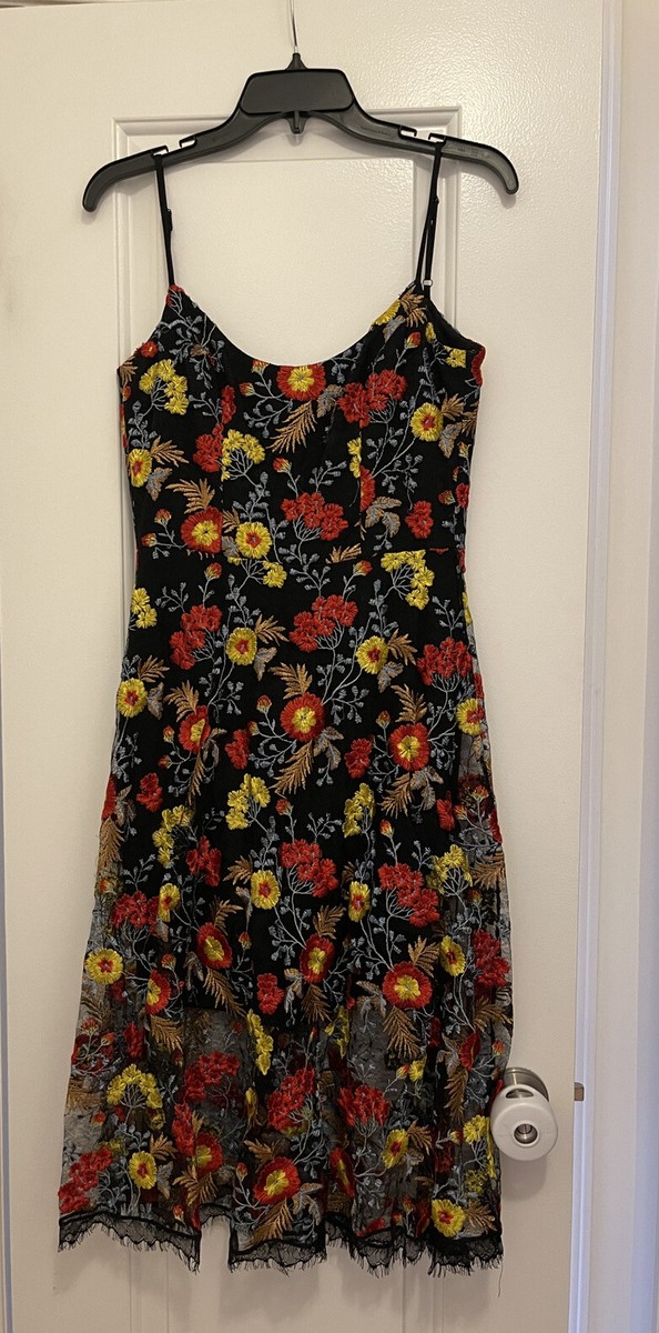 Dress the Population Dress Floral Lace Overlay Black Yellow Womens Size  Small