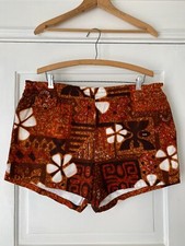 Vintage 60s Hawaiian Barkcloth Swim Trunks Royal Hawaiian Made in Hawaii LRG