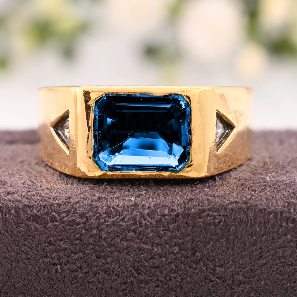 Anillo de topacio azul Londres natural hecho a mano AAA para regalo de boda oro amarillo de 14K Foto 3 de 3