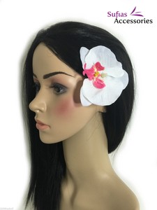 White 1920s White Rockabilly Orchid Hair Flower Grip Pin Slide