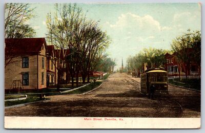 Danville Virginia~School Field Trolley #39 on Main Street Passes Residences~1911
