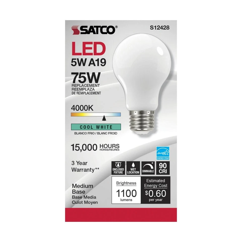 Satco S12428 - 11 Watt LED A19 Soft White LED Bulbs - 4000K - 120 Volt (6 pack) - Image 2 of 4