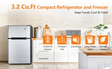 3.2 Cu. Ft Mini Fridge with Freezer,Small Refrigerators w/Two Door for Apartment